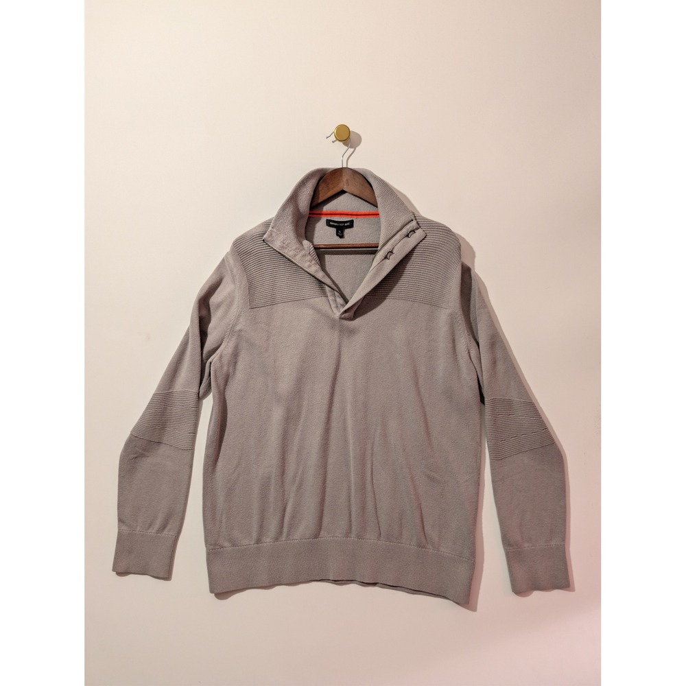 Banana Republic Quarter Zip Sweater Mens XL Gray Excellent Ribbed Metal Clasps